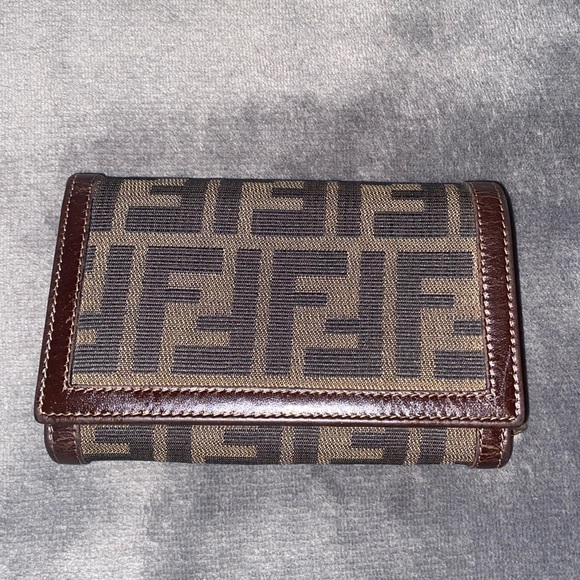 Authentic Fendi Zucca Wallet w/Brown Leather Trim - Picture 1 of 10